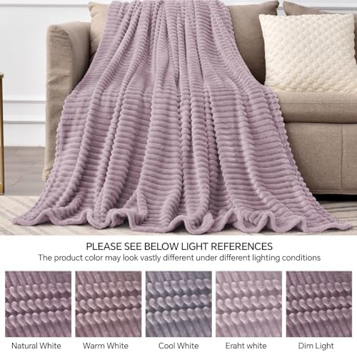 BEDELITE 3D Ribbed Dusky Violet Fleece Throw Blanket for Couch, 50x60 Inch