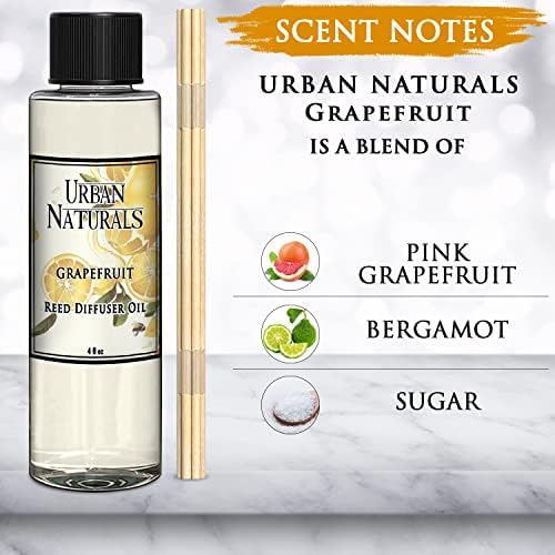 Urban Naturals Grapefruit Scented Oil Reed Diffuser Refill | Includes a Free Set of Reed Sticks! 4 oz.