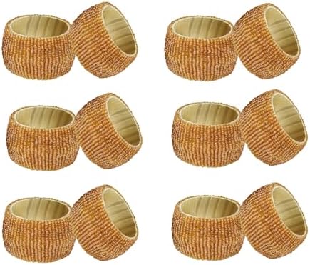 COTTON CRAFT Glitz Handmade Beaded Napkin Rings - Set of 12 - Champagne