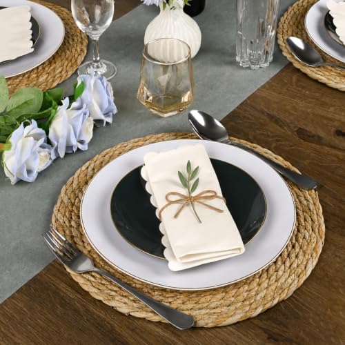 Set of 8 Round Woven Placemats, 13 Inch Rattan Chargers for Dinner Plates, Wicker Placemats, Boho Farmhouse Rustic Braided Jute Table Mats for Kitchen Dining Party Decor