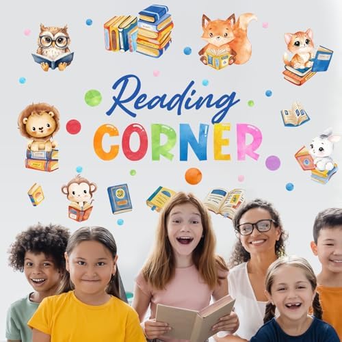 Cinrobiye Inspirational Quotes Wall Decals, Reading Cnrner Wall Art Stickers Woodland Animals Read Books Nursery Classroom Playroom Decor for Toddler Kids Reading Study Room Bedroom Daycare Preschool