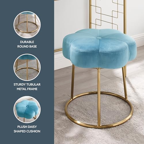 Linon Talulah Light Blue and Gold Vanity and Accent Stool
