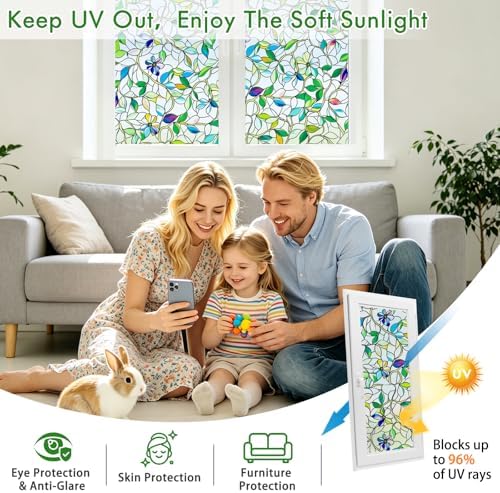 SOMWISE Frosted Window Privacy Film, Decorative Sun Heat Blocking, Anti UV