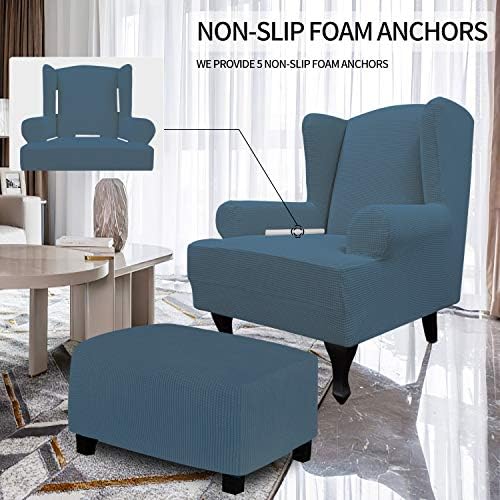 Easy-Going Stretch Large Wingback Chair Sofa Slipcover Bluestone