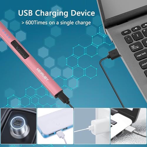 MEIRUBY 2 Pack Electric Candle Lighter, Christmas Stocking Stuffers Gifts for Women Mom Men Wife Sister, USB Arc Rechargeable Windproof Long Lighter for Candle BBQ Housewarming Birthday Gifts Idals
