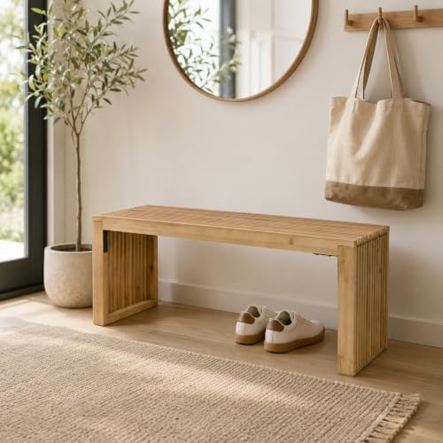 SwallowLiving Solid Wood Slatted Bench 40" Farmhouse Entryway Seat