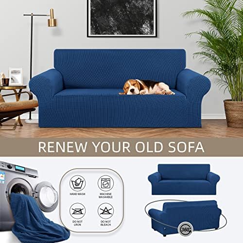 KEKUOU Stretch Loveseat Couch Cover, 2 Cushion Couch Slipcover,Classic Blue