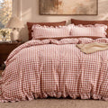 Bedsure Gingham Ruffle Duvet Cover Set, King, Cotton-Like Bed, Terracotta