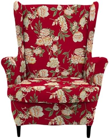 HAOYONG 2 Piece Wingback Chair Covers Stretch Wing Chair Slipcover Printed Wing Back Chair Covers with Arms Washable Spandex Fabric Armchair Cover Protection Furniture for Living Room and Bedroom