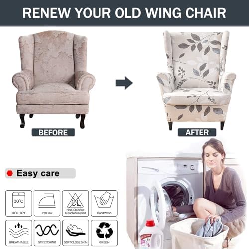 NILUOH Wingback Chair Covers 2-Piece, Armchair Slipcovers for Living Room