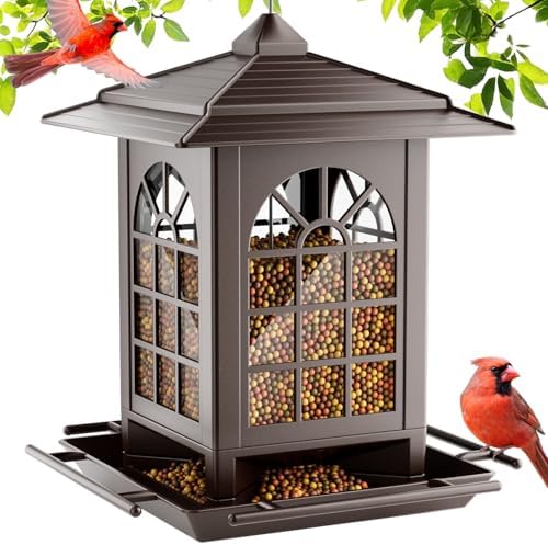 Birdream Bird Feeders for Outdoor Hanging, Assembly Required, 1-Min Easy Setup, Classic Courtyard Design, Attracting Cardinals Chickadees Goldfinches & Sparrows - Brown
