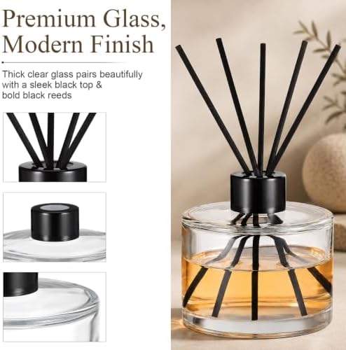 1set Glass Bottles Reed Diffuser Bottle Black Rattan Sticks Refillable Perfume Diffuser for Home Car Living Room Decor and Spa