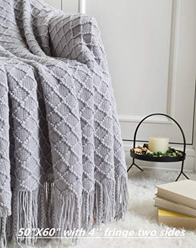 CREVENT Rustic Farmhouse Couch Sofa Throw Blanket for Bedroom Living Room Decoration, Soft Warm Cozy Light Weight for Spring Summer (50''X60'' Light Grey)