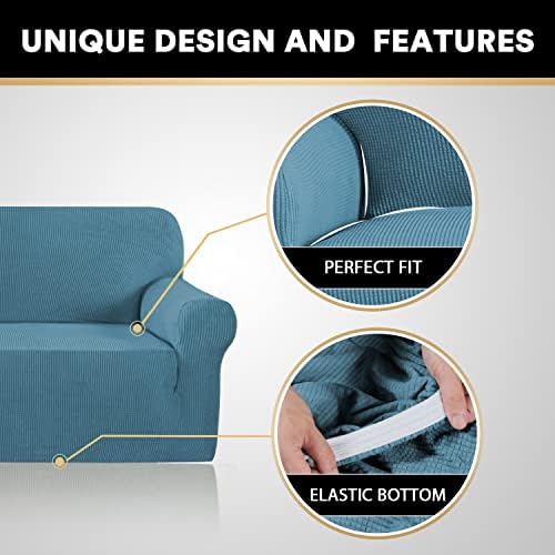 PrinceDeco Stretch Chair Cover Chair Slipcovers with Arms 1-Piece Chair Sofa Slipcovers or Living Room Non Slip Armchair Cover Furniture Protector Dogs Pet Friendly(Armchair,Storm Blue)