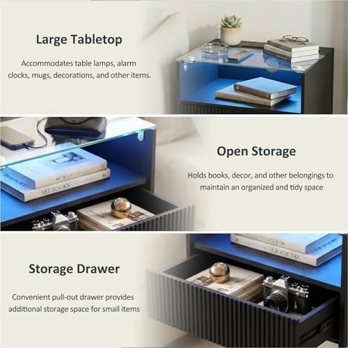 Arbuxzuy Floating Nightstand Set of 2 with Charging Station and Drawer