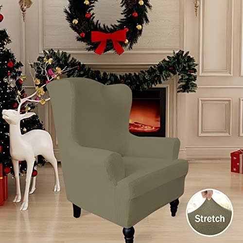 Easy-Going Stretch Wingback Chair Sofa Slipcover Khaki