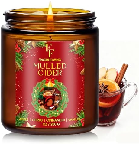 Christmas Candle, Mulled Cider Scented Candles for Home, Holiday Candles Natural Soy Candle, Aromatherapy Candle 7 oz Jar Candles Christmas Gift for Women Men