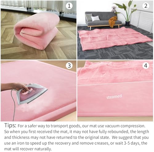 Baby Play Mat for Floor,1.3" Thick Memory foam Tummy Time Mat,Soft Coral Velvet Nursery Rug,Extra Large Non Slip for Crawling,Toddlers,Infants,kids,Yoga&Tatami Style for Living Room(Pink)