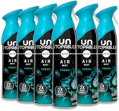 Febreze Air Mist, Air Freshener Spray, Odor Fighting Room Spray, Deodorizer for Home Bathroom Kitchen Office Apartment Dorm Room Classroom, Unstopables Fresh Scent, 8.1oz (Pack of 6)