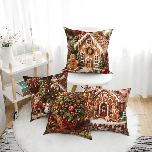 Christmas Candy Decorative Throw Pillow Covers 18x18 Inch Set of 4