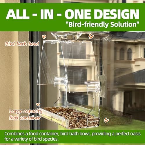 WENMIXER Window Bird Feeder with Non-Marking Self-Adhesive Hooks