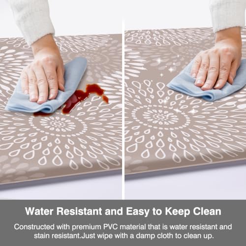 LuxStep Kitchen Mats for Floor,0.40 inch Cushioned Rug Anti-Fatigue Mats for Kitchen Decor Accessories,Waterproof Non-Slip Mats and Rugs Set for Office,Laundry 17.3"×29"+17.3"×47",Khaki