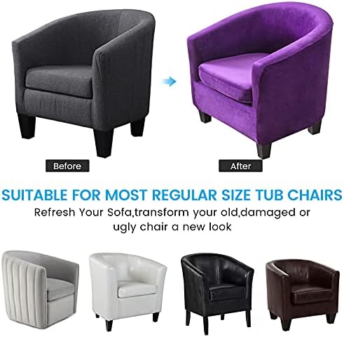 MIFXIN 2 Piece Velvet Tub Chair Covers with Cushion Cover Stretch Soft Removable Tub Chair Slipcovers Armchair Sofa Couch Furniture Protector Cover for Living Room Club Bar Counter (Purple)