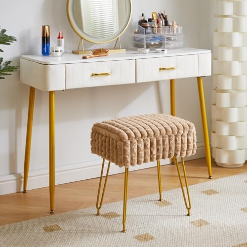 IBUYKE Rectangle Vanity Chair Ottoman, Footrest Stool, Khaki WBD004K
