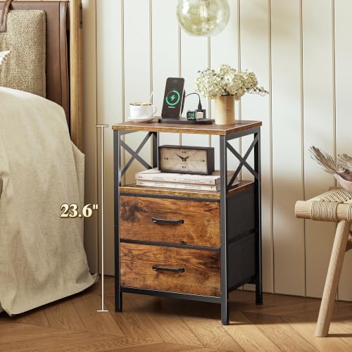 Huuger Night Stand with Charger Station, USB-C Port, End Table