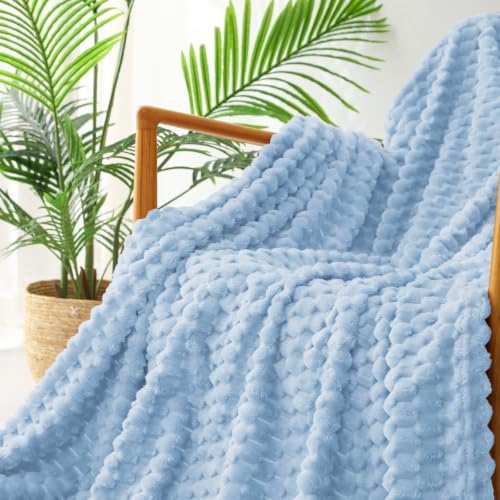 Exclusivo Mezcla Large 3D Fleece Throw Blanket for Couch, Stone Blue