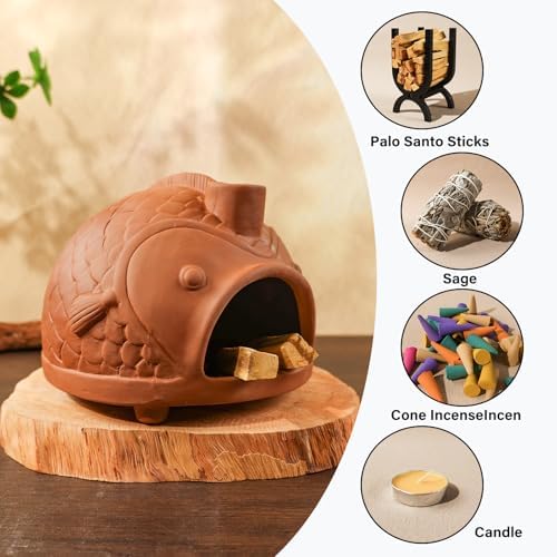 MOUGIGI Large Fish-Shaped Terracotta Palo Santo Holder-Cone Burner