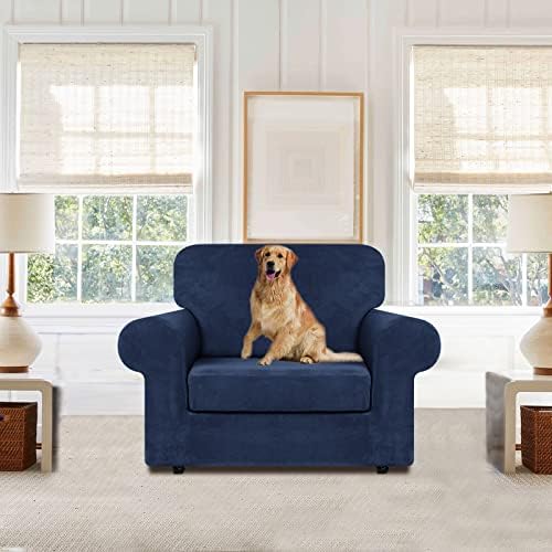 WEERRW Velvet Stretch 2 Pieces Chair Sofa Slipcovers Washable, Navy Blue