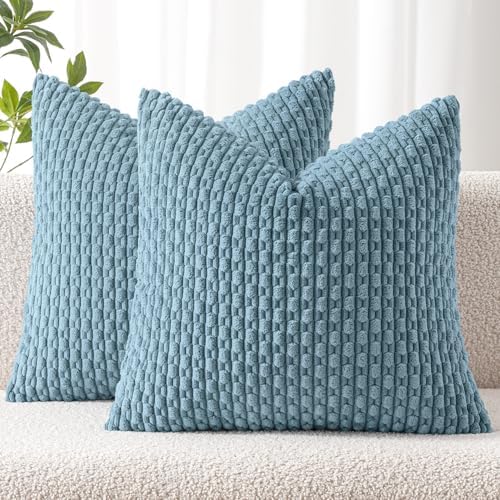 MIULEE Decorative Throw Pillow Covers 16x16 Blue Grey Textured Corduroy
