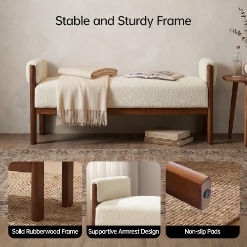VKNOW 51.8”End of Bed Bench Upholstered Bedroom Bench with Arms, Beige
