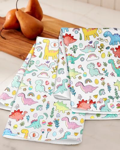 Miss Adola Cute Kitchen Towels Set of 2, 18 x 26 Inch, Dinosaur