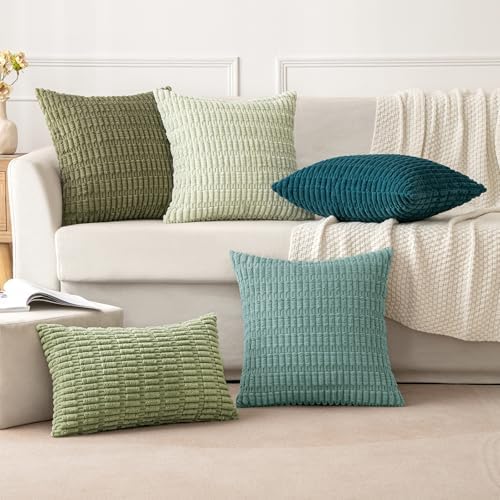 MIULEE Corduroy Decorative Throw Pillow Covers 20x20 Teal Green Pack of 2