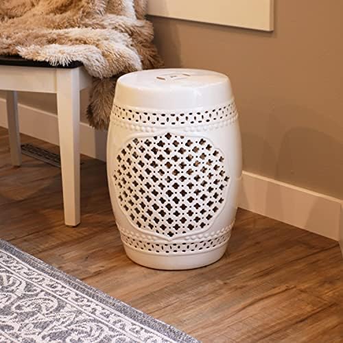 Sunnydaze Marrakesh Ceramic Garden Stool Side Table - White