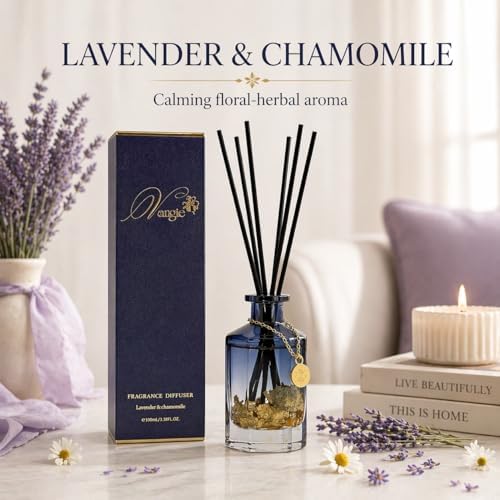 VANGIE Luxury Reed Diffuser for Home | Lavender & Chamomile Calming Scent | Floating Gold Leaf Glass Bottle | Long-Lasting Aroma | Vegan | Bedroom, Bathroom & Relaxing Spaces