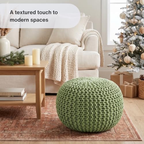 · REDEARTH · Round Pouf Ottoman - Hand Knitted Boho Poof Footrest - Kiwi