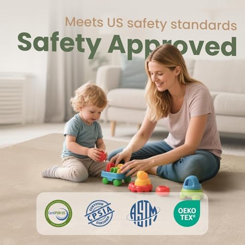 Huloo Sleep Baby Play Mat for Floor,Large 79"×79" Playpen Mat for Toddler,Infant,Kids,1.3" Thick Non-Slip Nursery Rug,Water Repellent Soft Padded Activity Mats for Tummy Time, Crawling,Playroom（Beige）