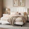 Garvee Full Size Platform Bed Frame with Upholstered Headboard, White