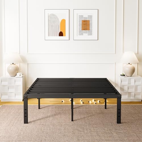 Full Size Bed Frame, 18 Inches Platform Bed Frame, 1500lbs Heavy Duty Steel Slat, Non-Slip Design, No Box Spring Needed, Easy Assembly, Quiet Noise Free, Under Bed Storage Space, Black