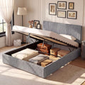 GIANTEX Queen Size Lift Up Storage Bed, Modern Corduroy Upholstered Platform w/Wingback Headboard, Hydraulic Support, Queen Bed Frame with Storage, No Box Spring Needed (Grey)