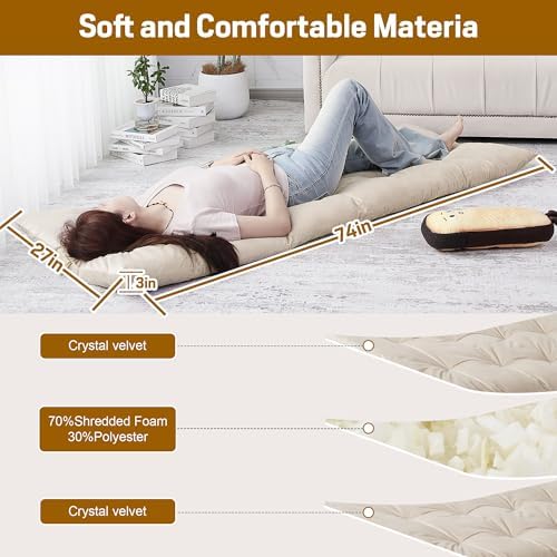 BALAPET Floor Lounger Pillow,Foldable Light Thick Tufted Floor Pillow Cushion with Elasticized Webbing for Easy Storage Floor Lounger for Meditation, Playing, Yoga, Reading, Sleeping(Beige White)
