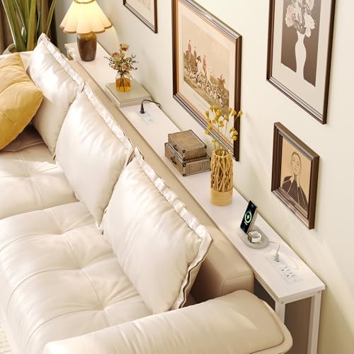 Huuger 102.4 Inch Sofa Table with Power Outlets, Skinny Behind Couch Table