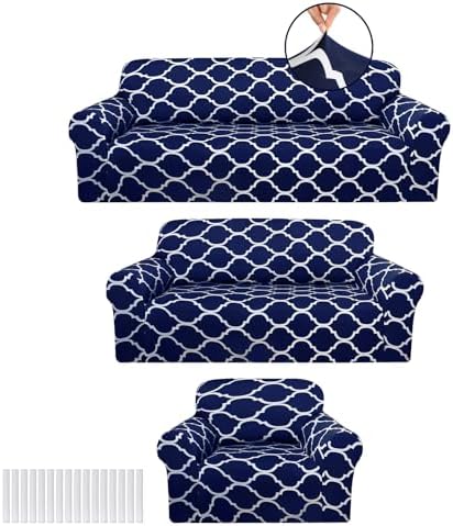 Peryiter 3 Pcs Navy Blue Couch and Loveseat Sofa Covers,3 Size