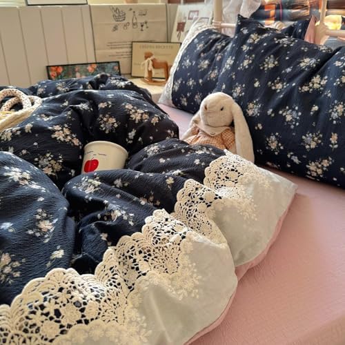 Twin Size Floral Duvet Cover Set 3 Pcs,Vintage Bedding 68"×86"