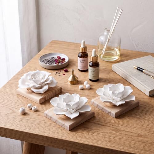 3 Pcs Passive Essential Oil Diffuser Stone Set, Natural Wood Tone