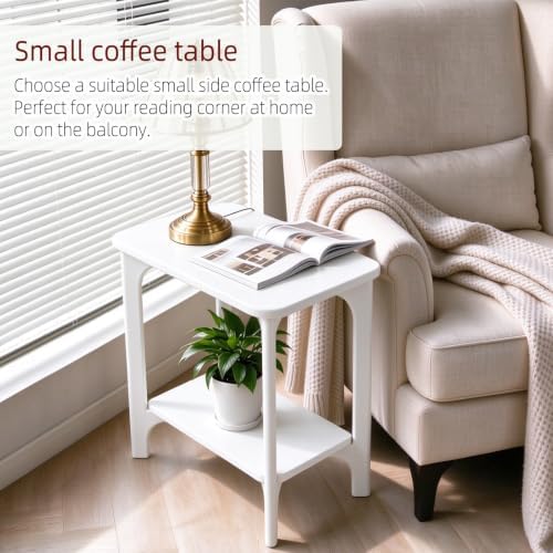 Solid Wood White Side Table for Living Room, Bedroom