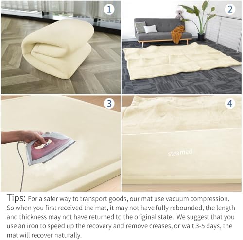 Baby Play Mat for Floor,1.3" Thick Memory Foam Tummy Time Mat,Soft Coral Velvet Nursery Rug,Extra Large Non Slip Crawling Mats for Living Room(Vanilla)